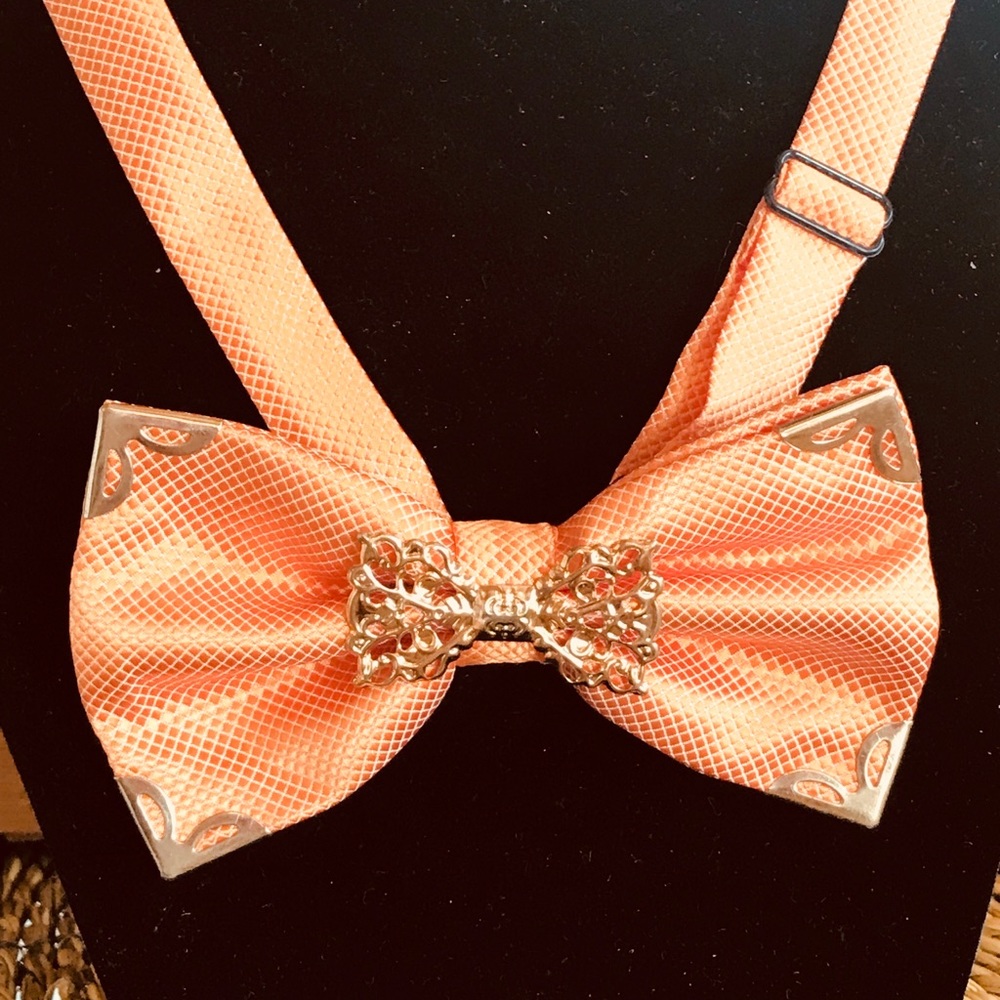 African made Peach and Gold Bow tie